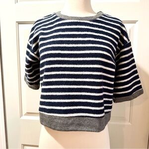 FRAME Striped Navy and White Short Sleeve Sweater Size S